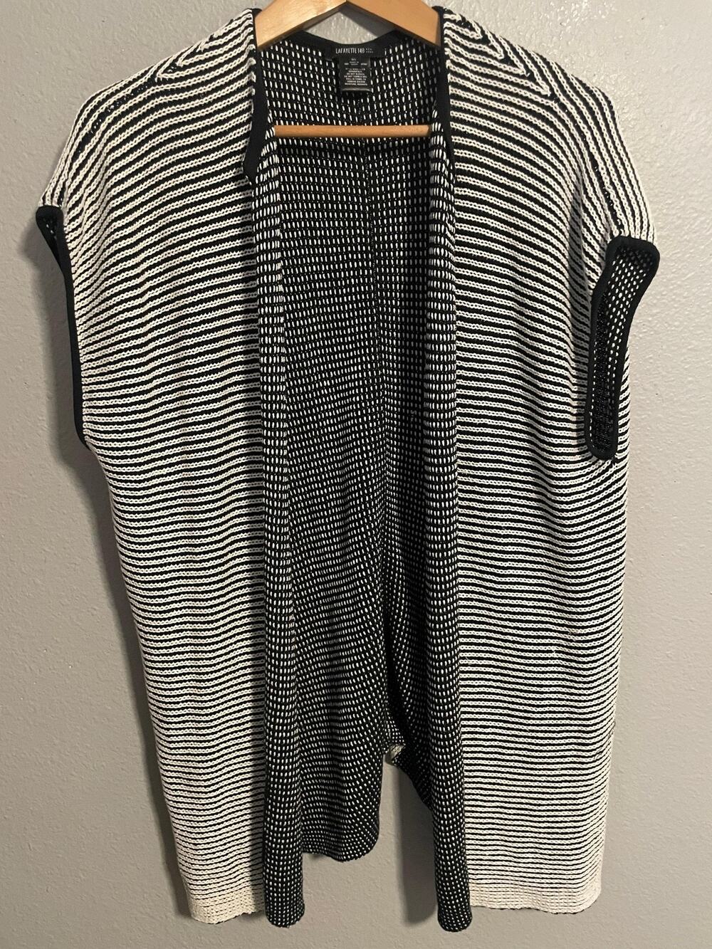 Lafayette 148 New York Womens Cardigan M L Black White Reversible Open Front
